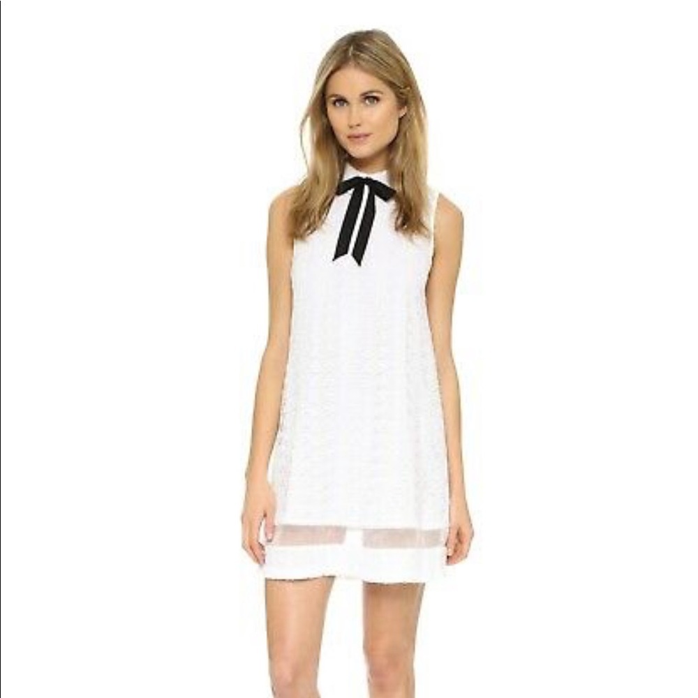 Alice + Olivia White Mini Dress with Black Bow